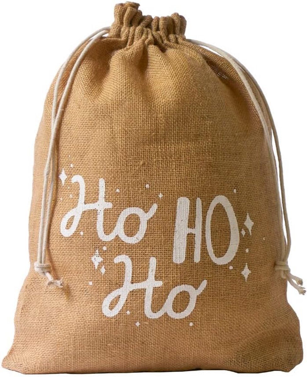 Jute zak - Kerstzak - Cadeaus inpakken - Ho Ho Ho opschrift - 50x40 cm - Natuurlijk