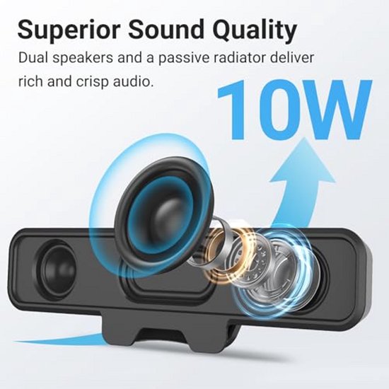 Computerluidsprekers - Soundbar PC - Muziek Luisteren - Verbeterde monitorclip - 20 cm breed - Zwart — afbeelding 3
