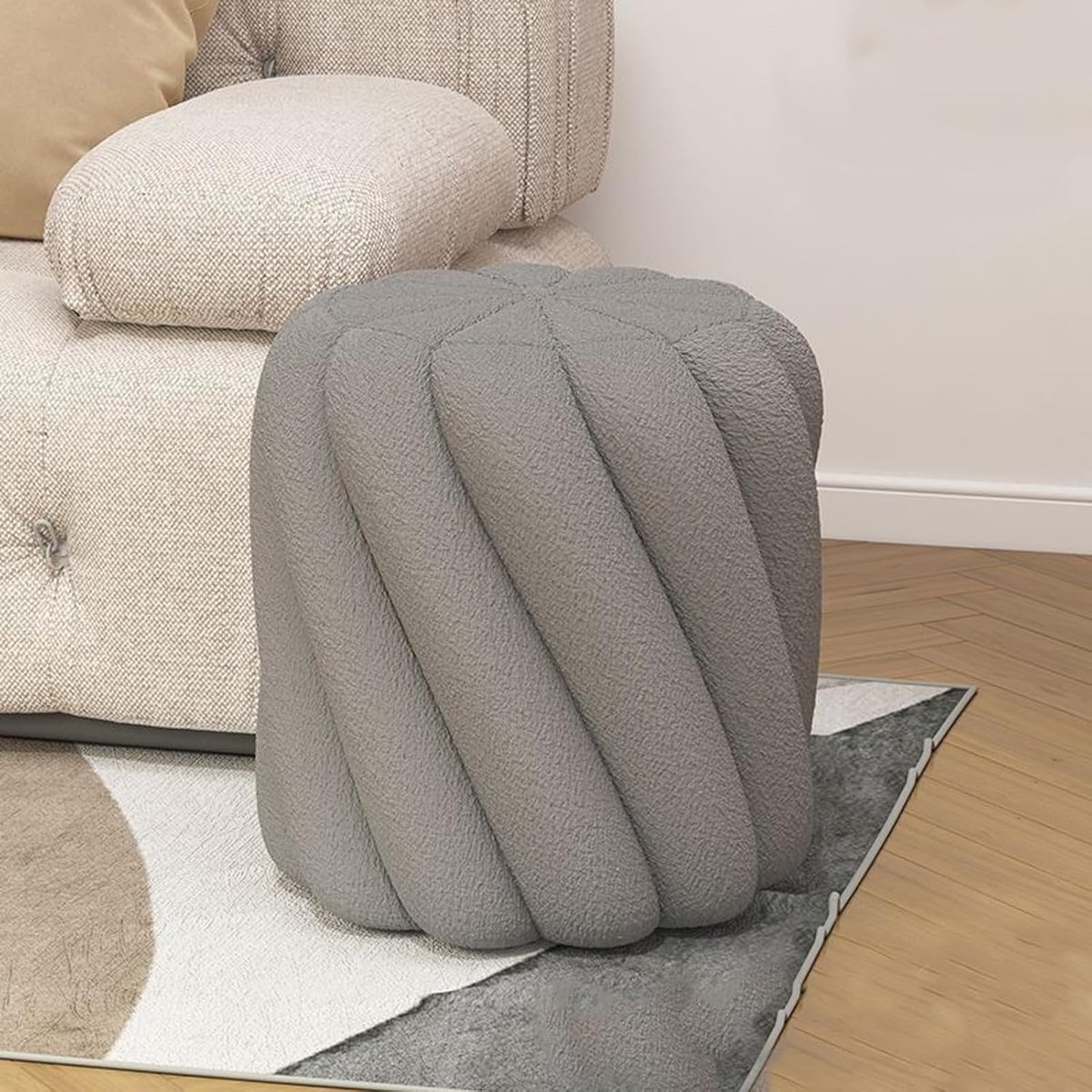 Ottomaanse Kruk - Schoenenbankje - Comfortabel Zitten - Massief Houten Frame - 32x32x43 cm - Grijs