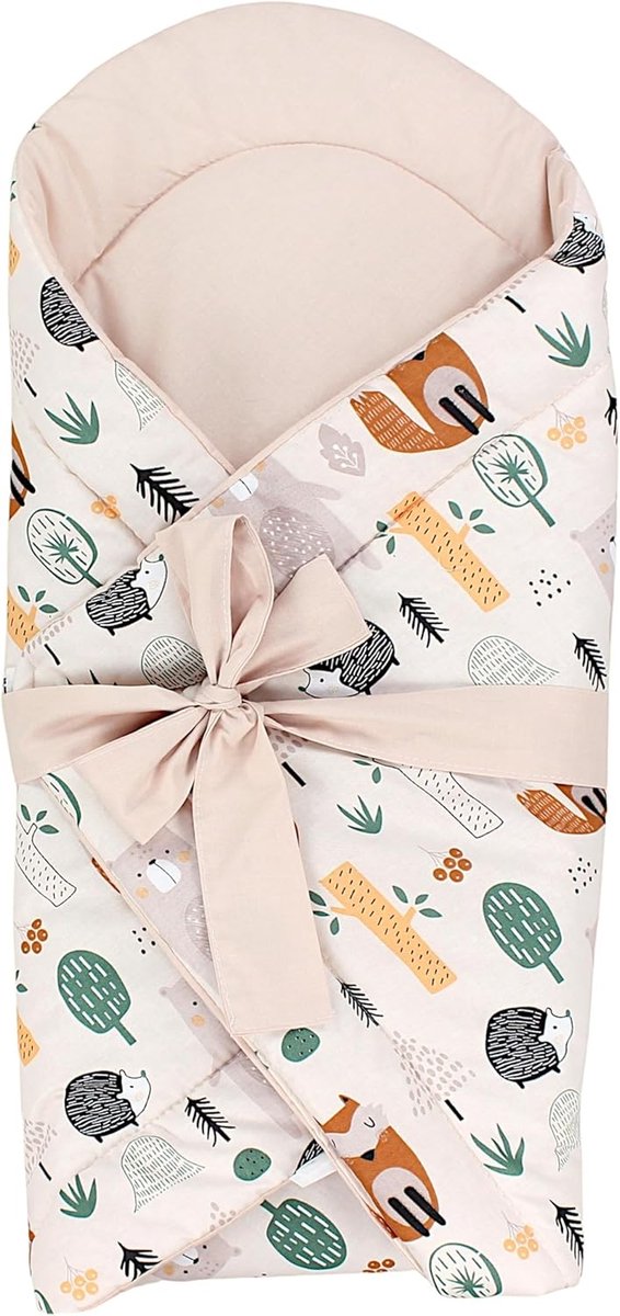 Baby Wikkeldeken - Baby Swaddle - Baby Welzijn - Met ruches en strik - 70 x 70 cm - Bos/Beige