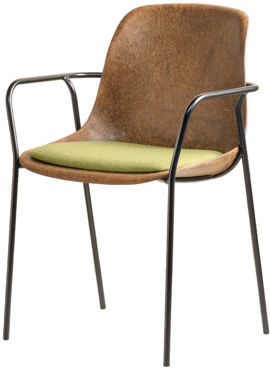 VEPA | Hemp Fine - Hennep Stoel - Zwart Frame - 100% recycle biomateriaal en staal - Zitting Groen - Met Armleggers (Nederlands Product - BUUR Collectie)