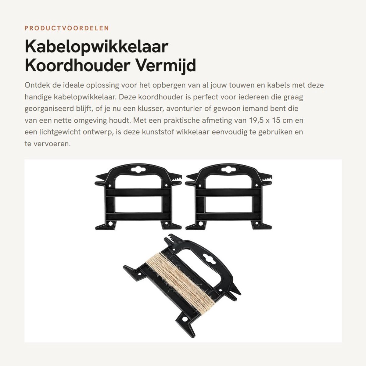Dailygoods- Koordhouder 2 Stuks - Draadwikkelframe - Kunststof - Zwart - 19,5 x 15 cm - Voor Paracord/Wikkelaar - Touwopwikkelaar