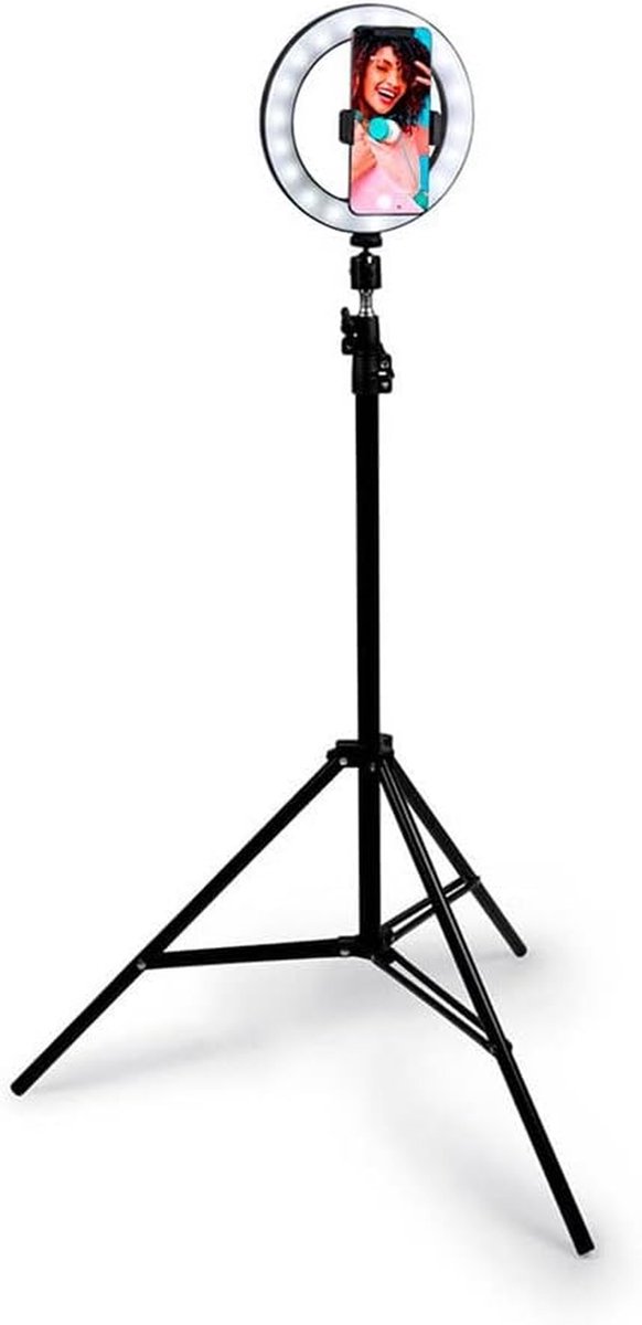 Ringlamp met statief - Ringlicht mobiel - Content creatie - 360 graden draaibaar - 210 cm hoog - Zwart