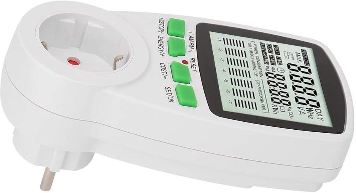 Energiemeter Stopcontact - Stroomverbruik Monitor - Kosten Besparen - Groot LCD Scherm - 0-16A - Wit