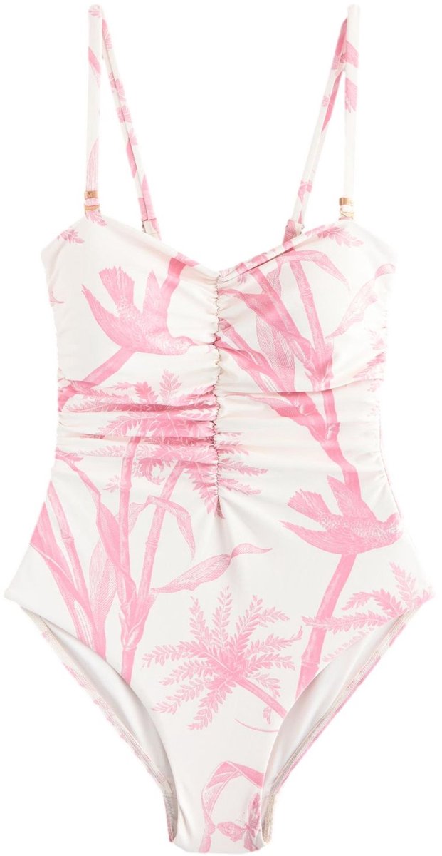 Next Dames - Vormgevend, buikcorrigerend bandeaubadpak - Crème Cream/Pink Floral
