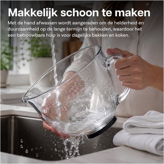 Glazen Mengkom voor KitchenAid 4.3, 4.7/4.8L Tilt-Head Stand Mixer Artisan & Classic Serie van MMOBIEL - 4.8L Glazen Kom met Handvat, Schenktuit & Maataanduiding - Enkel Handwas — afbeelding 4