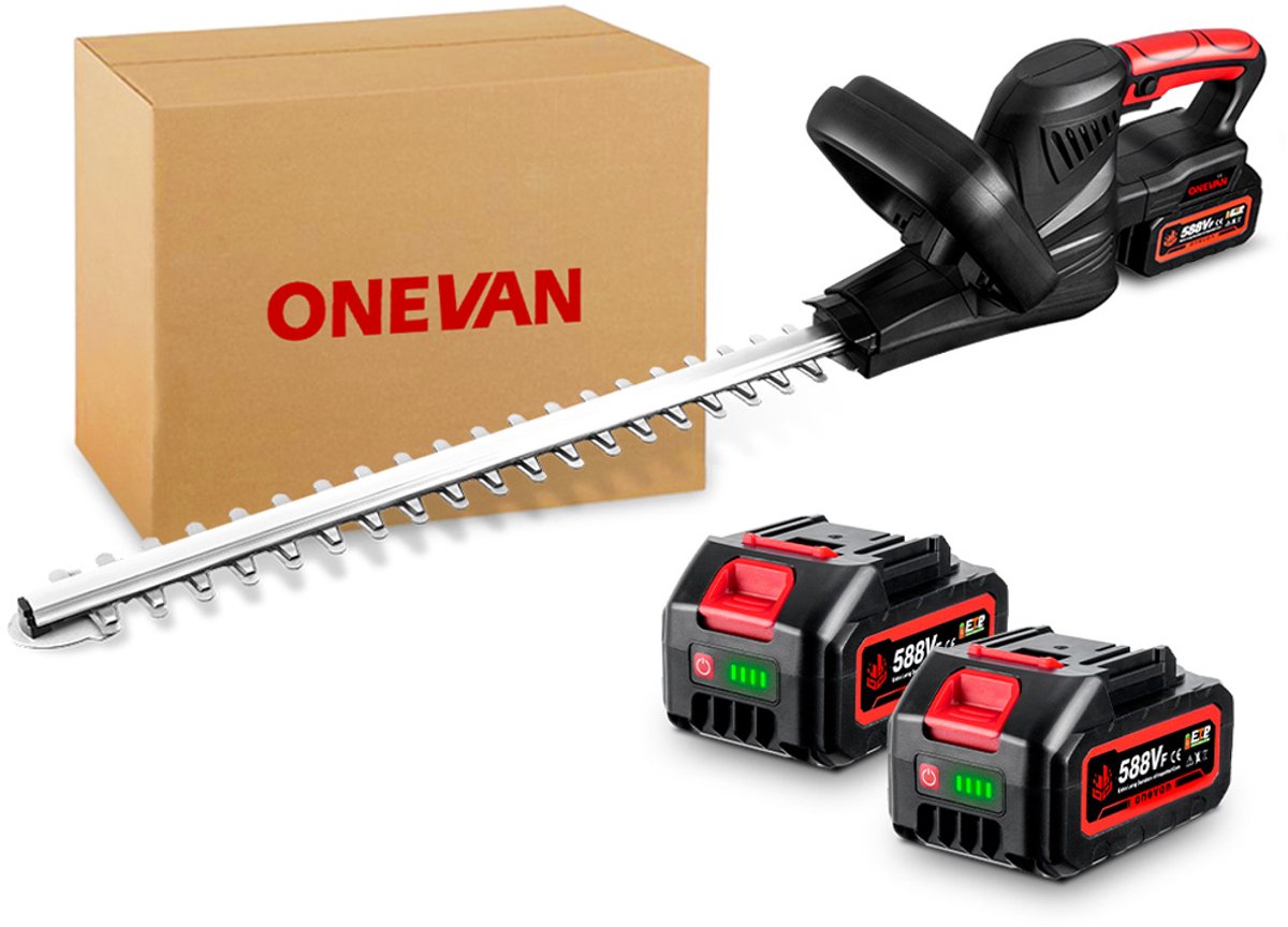 ONEVAN Accu Heggenschaar - 51 cm Bladlengte - Dual-Action Heggenschaar - met 2× accu’s - voor tuin, struiken en heggen