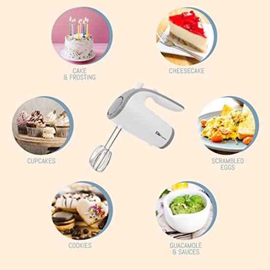 SnelShoppen - Ultra Power Elektrische Handmixer 5 Snelheden Wit, Roestvrijstalen Garde, Keuken Mixen, Bakken, Beaten, Ideaal voor Feest en Koken van Snelshoppen — afbeelding 5