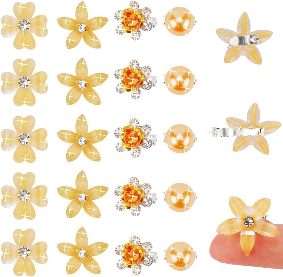 20 Stuks Mini Haarclips met Strass Bloem Versiering - Gouden Haarspeldjes Decoratie