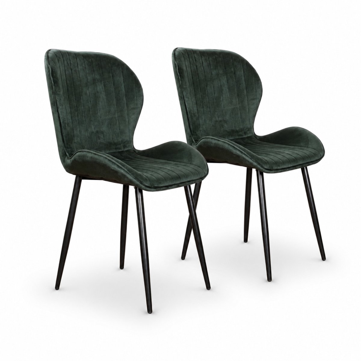 DS4U® - Giulia eetkamerstoel - Set van 2 - Donkergroen - Velvet - Zwart metalen poten