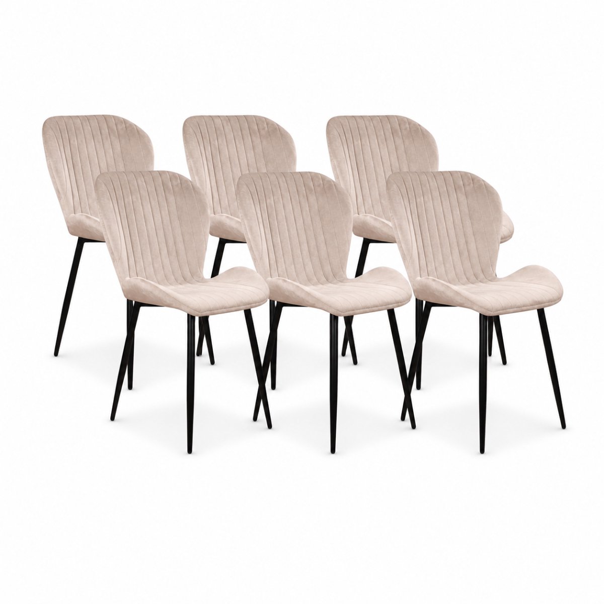 DS4U® - Giulia eetkamerstoel - Set van 6 - Champagne - Velvet - Zwart metalen poten
