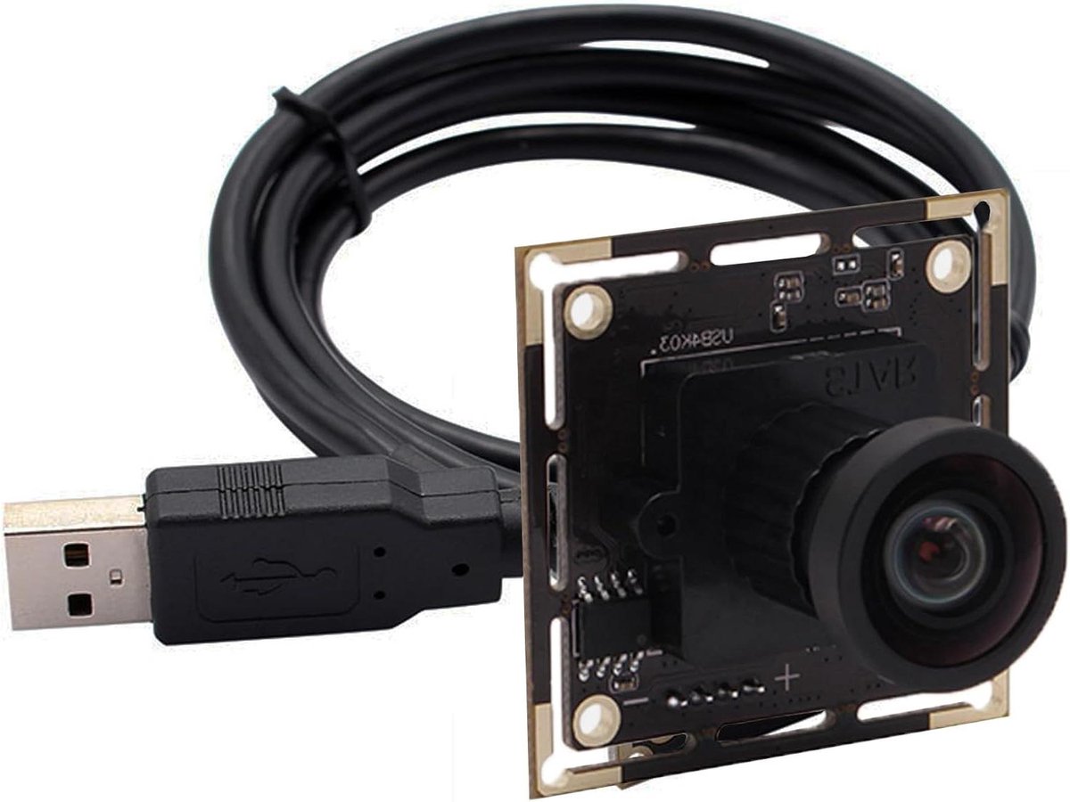 4K USB Cameramodule - Groothoek Boardcamera - Beeldverwerking Opnemen - Vervormingsvrije Lens - 38 x 38 x 17 cm - Zwart