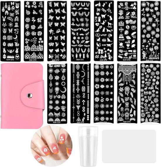 12-delige set DIY nagelart scrapers en sjablonen met transparante ...