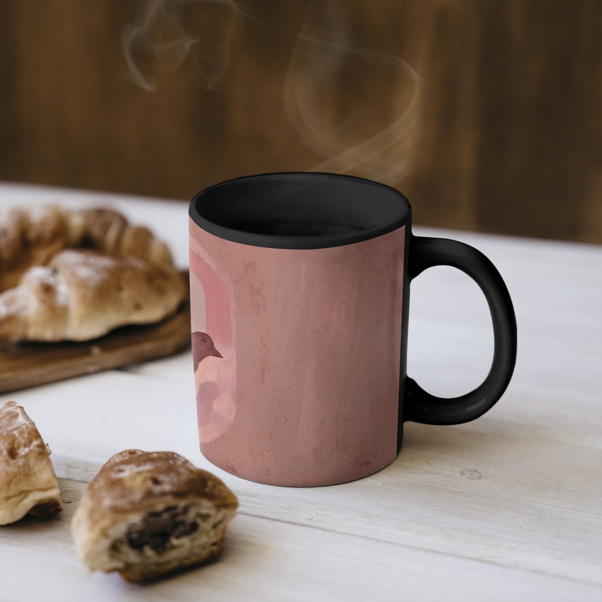 Magische Mok - Foto op Warmte Mokken - Koffiemok - Illustratie - Vogels - Abstract - Roze - Magic Mok - Beker - 350 ML - Theemok