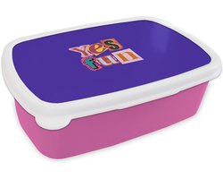 Broodtrommel Roze - Lunchbox Yes fun - Kleurrijk - Collage-stijl - Brooddoos 18x12x6 cm - Brood lunch box - Broodtrommels voor kinderen en volwassenen