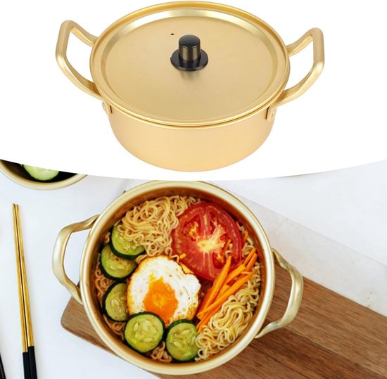 Korean Noodle Pot - Geel Aluminium Kookpot voor Pasta, Ideaal voor Noedels, Duurzaam en Handig (16cm) — afbeelding 2