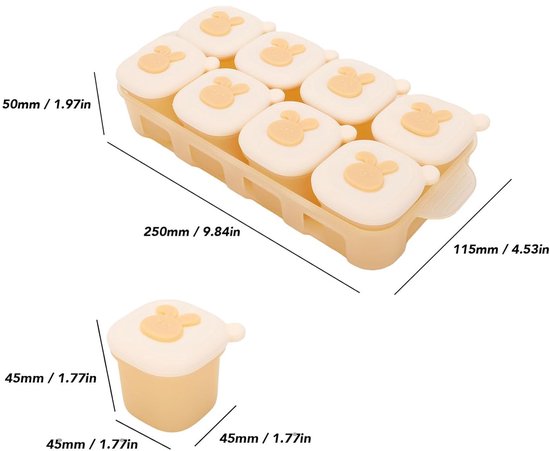 VHV- Babyvoeding Bewaarbakjes - 8 Delige Siliconen Vriesvorm - 40ml Porties met Maataanduiding - Geschikt voor Zelfgemaakte Puree, Borstvoeding en Snacks - BPA-vrij van VHV — afbeelding 4