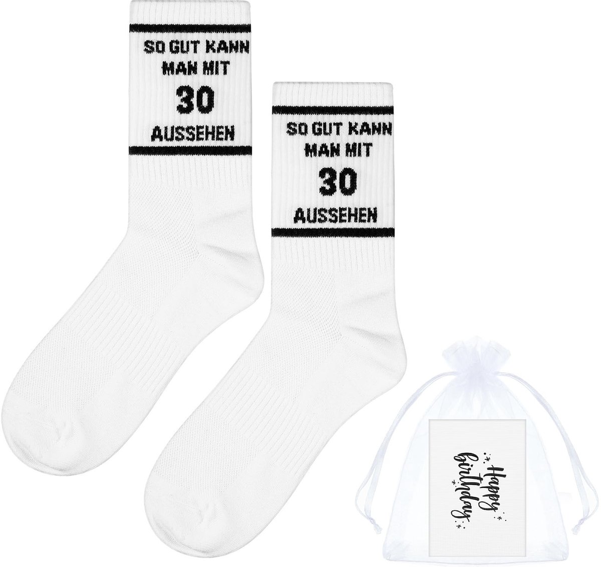 Cosensi- Verjaardagssokken 30e verjaardag - Cadeauset - Verjaardagskaart - Organza zakje - Grappig ontwerp - Geschikt voor man/vrouw - Cadeausokken