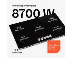 Klarstein Kochheld 90 cm inductiekookplaat - 5-zone elektrische inductiekookplaat, 8700 W boost, draaiknopbediening, restwarmte-indicator, oververhittingsbeveiliging, glaskeramische kookplaat, zwart