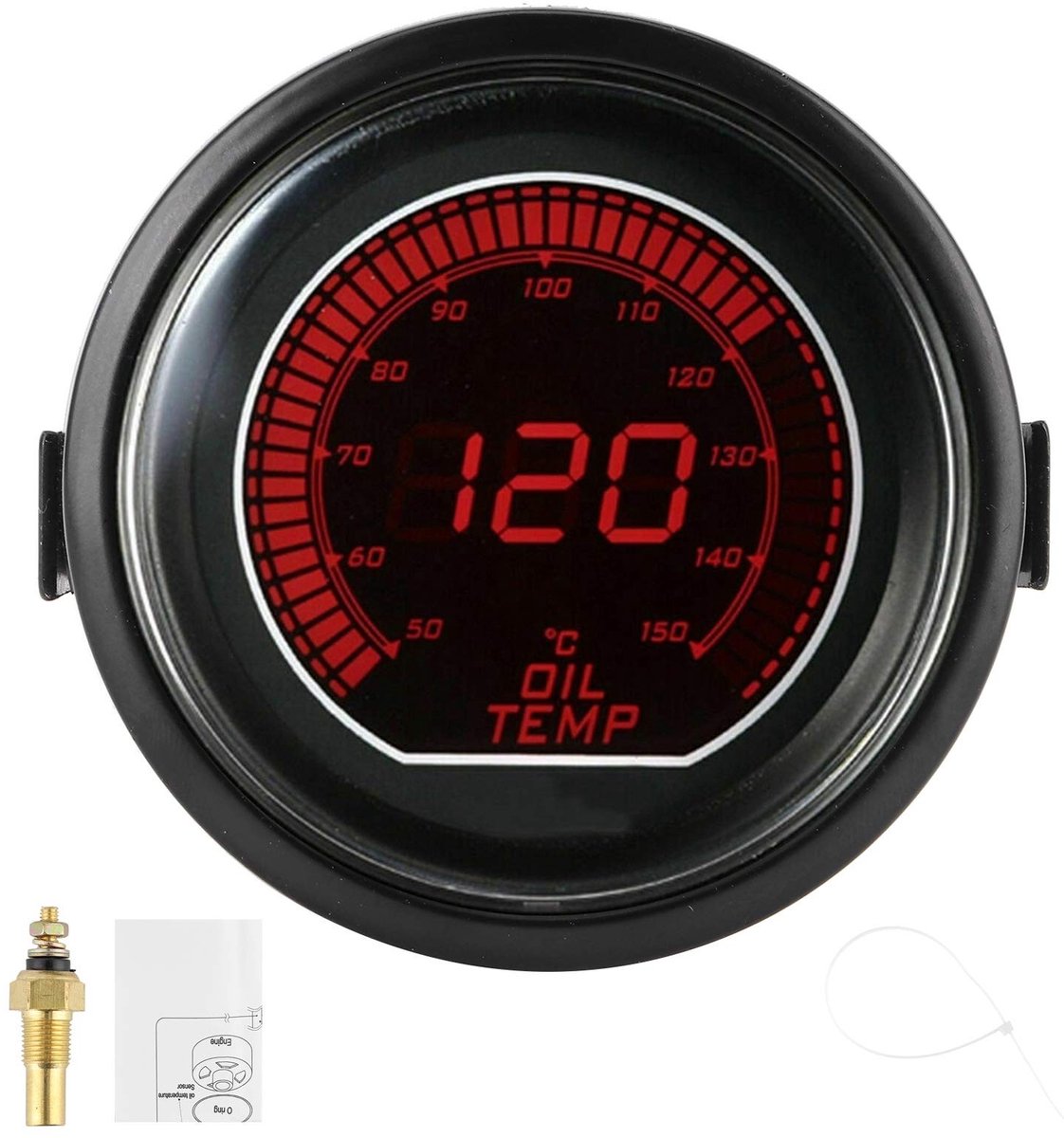 NTH products- Olietemperatuurmeter 52mm - 270 Graden Meetoppervlak - LED Display - Kunststof/Aluminiumlegering - 50-150 °C Meetbereik - Duurzaam en Betrouwbaar - Temperatuurmeter