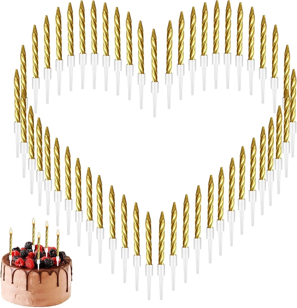 50 pieces gold birthday candles with holders, gold candles, ideal decoration for wedding cakes and parties, birthday - ShopVlot