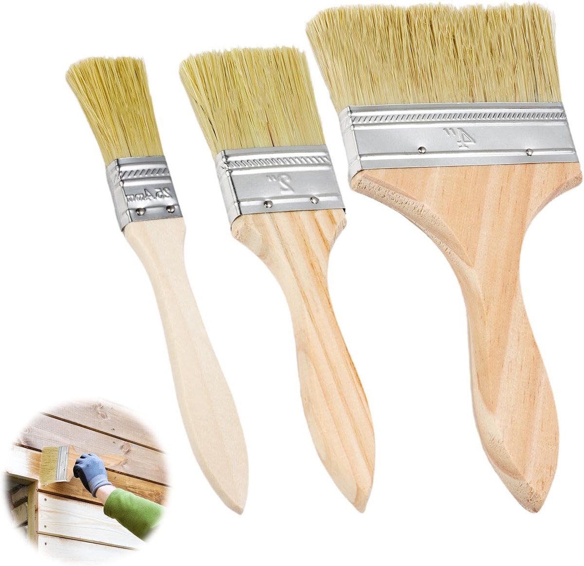 Verfkwasten set met 3 maten: 38 mm, 50 mm en 100 mm voor verf, nagellak en acrylverf op hout en muren