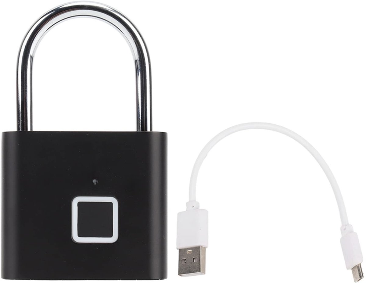 Dailygoods - Duimdrukhangslot - Vingerafdrukslot - 0,5 seconden ontgrendelen - Zwart - Waterdicht - Compact en veilig - Geschikt voor rugzakken en klu...