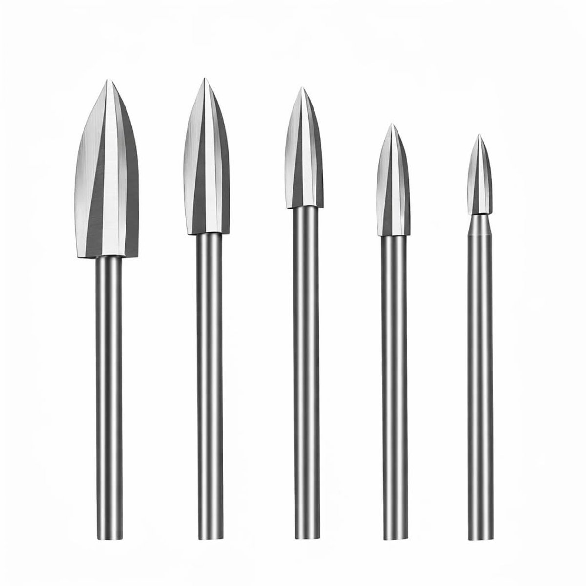 Dailygoods- Houtborenset 5 Stuks - Houtgravure/Sculptuur - Snijpunten - 1/8 Inch Bits - Snelstaal - Geschikt voor Draaigereedschap - Boorset
