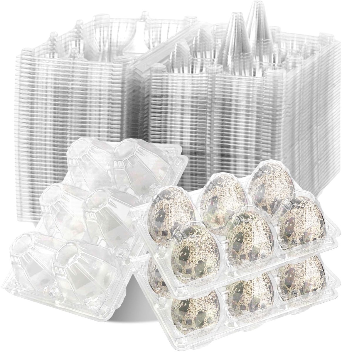Dailygoods- Kwarteleierdoosjes 100 stuks - Kunststof - Stapelbaar - Robuust - Transparant - Afmetingen 11x7,3x3,6 CM - Eierdozen