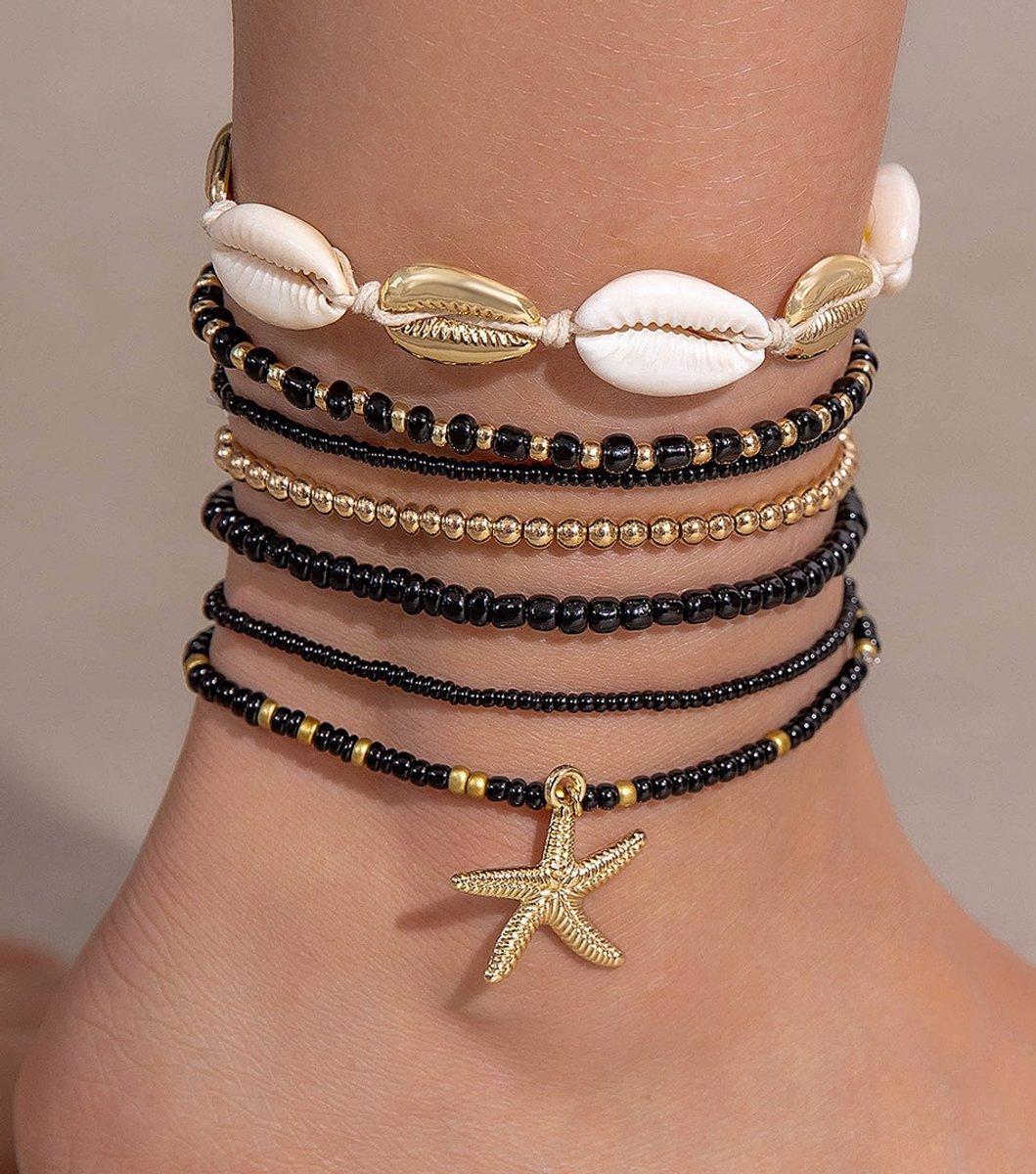 Enkelbandjes - set 6 stuks - zwart