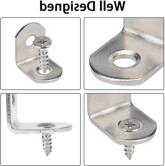 20 Stuks RVS Hoekstukken 90 Graden, Kleine Hoek 20 x 20 mm, Hoekconnector voor Meubels en Hout met 40 Schroeven — afbeelding 2