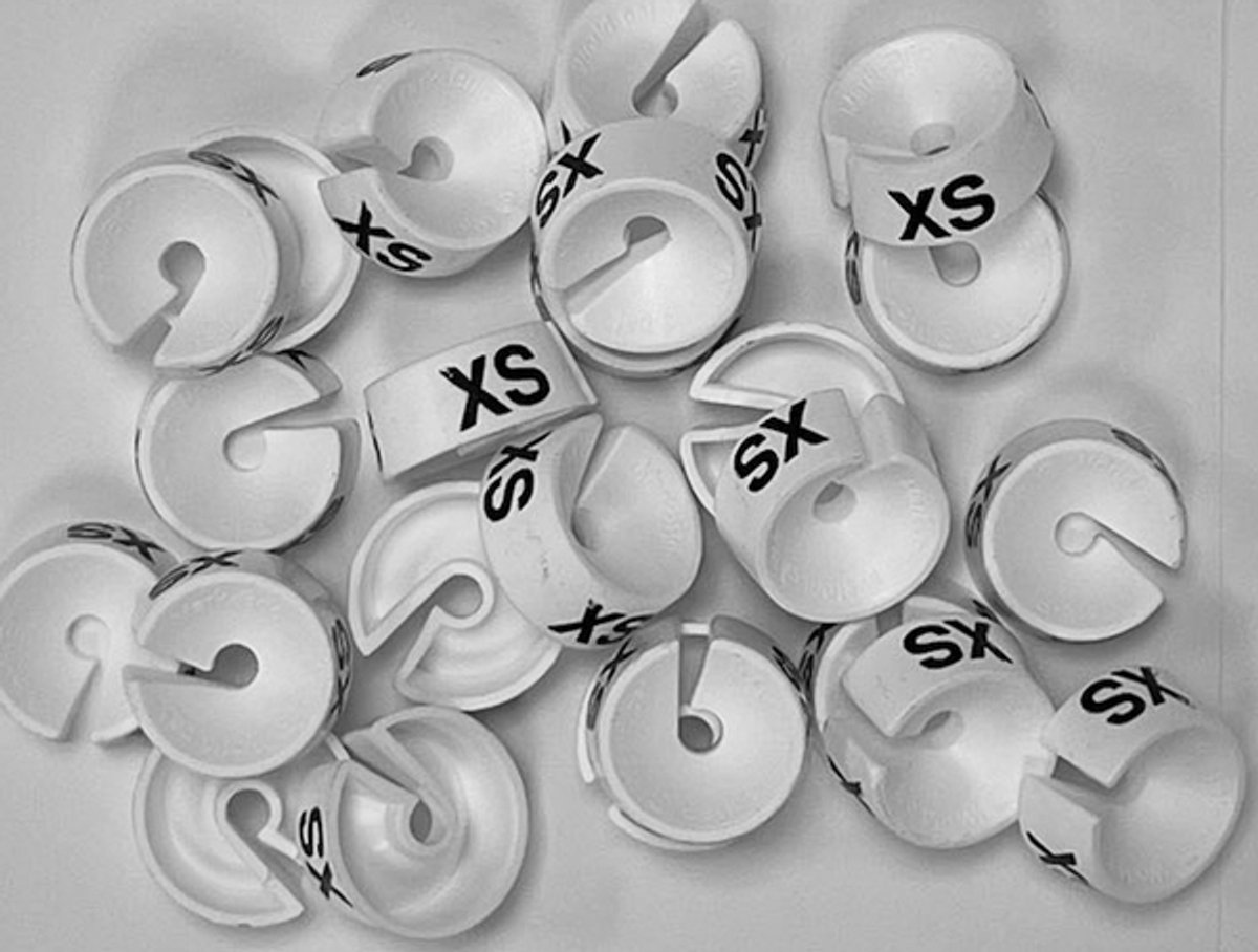 Bleijenberg Maatdopje maat XS wit - Maataanduiding voor kledinghangers per 25 stuks - Maatringetje Ø 20 mm - Kledinghangers - Kleerhanger - Kapstok - Mark-Brics - wisersizer