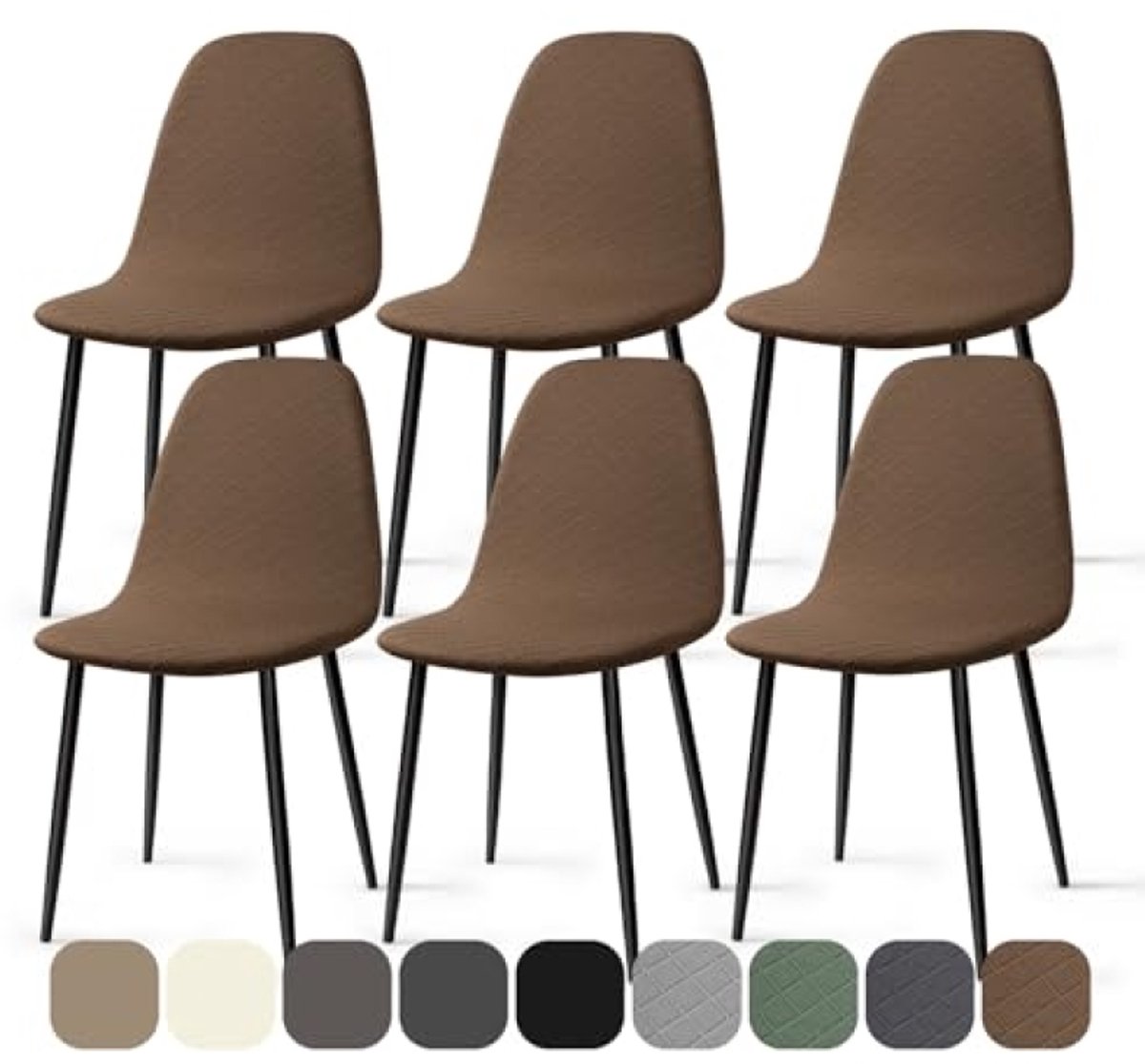 PromoHome Stretch Stoelhoes 6 Stuks Jacquard Universele Elastische Eetstoelhoezen Armloos