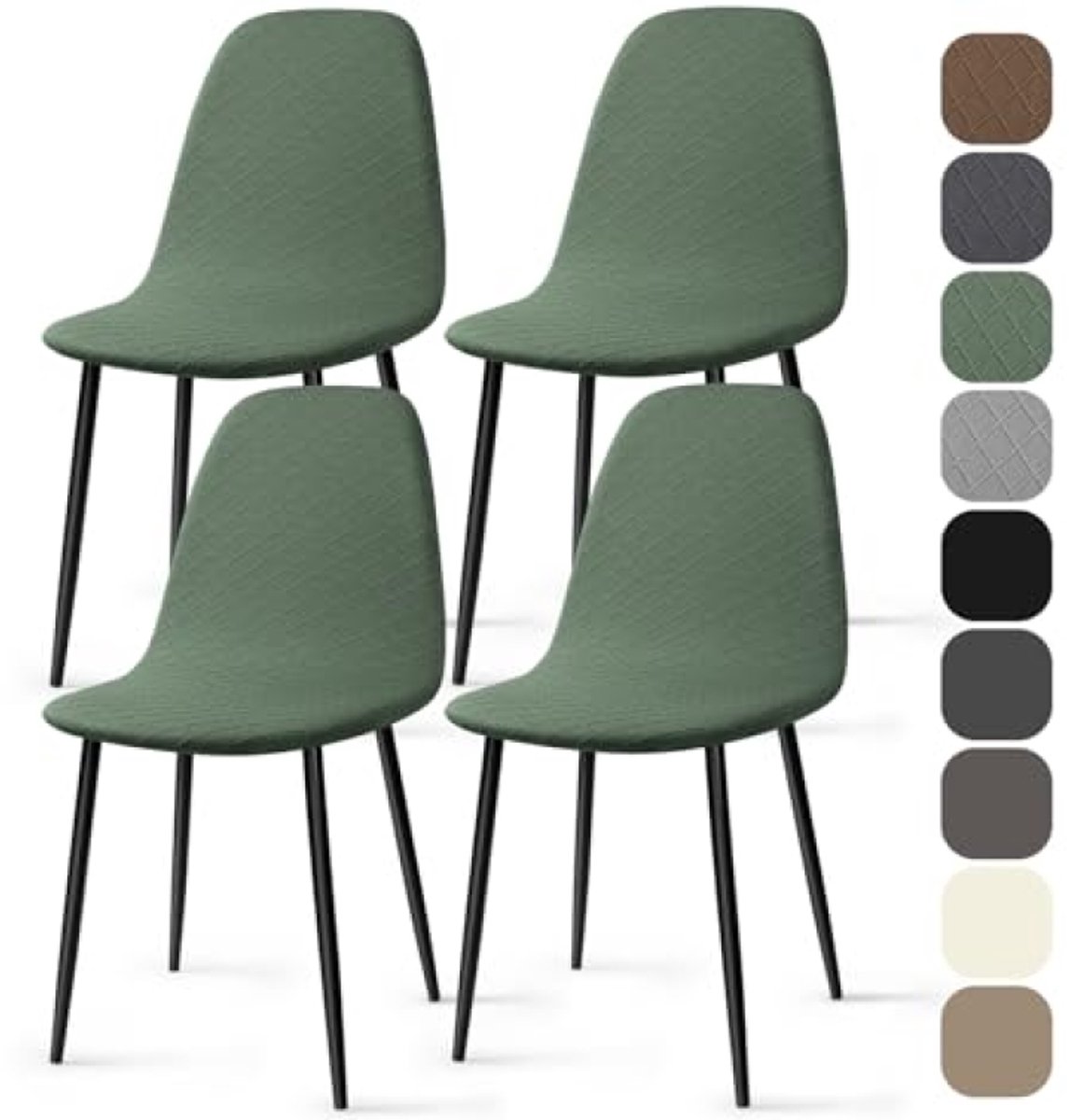 PromoHome Stretch Stoelhoes 4 Stuks Jacquard Universele Elastische Eetstoelhoezen Armloos Afneembaar Wasbaar Groen