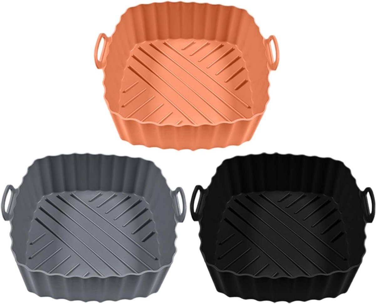 Airfryer Mand Liners - Oven Bakvorm - Keuken Maaltijden - Antiaanbak Vierkant - 3 Stuks - Grijs