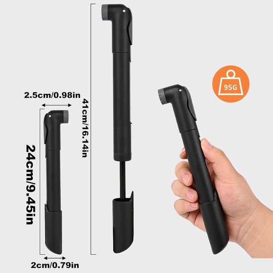 Fietspomp Handcompressor - Fietsbandenpomp - Banden Oppompen - Brede Compatibiliteit - 24 cm - Zwart — afbeelding 3