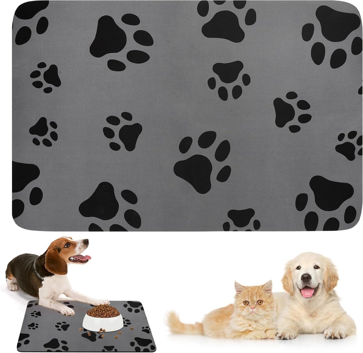 Honden- en kattenvoer mat 60 x 40 cm, antislip en absorberend, snel drogend, ideaal voor huisdieren