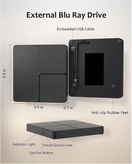 Externe Schijf - Optische Drive - Films Kijken - USB 3.0 Connectie - Compact Formaat - Zwart — afbeelding 4