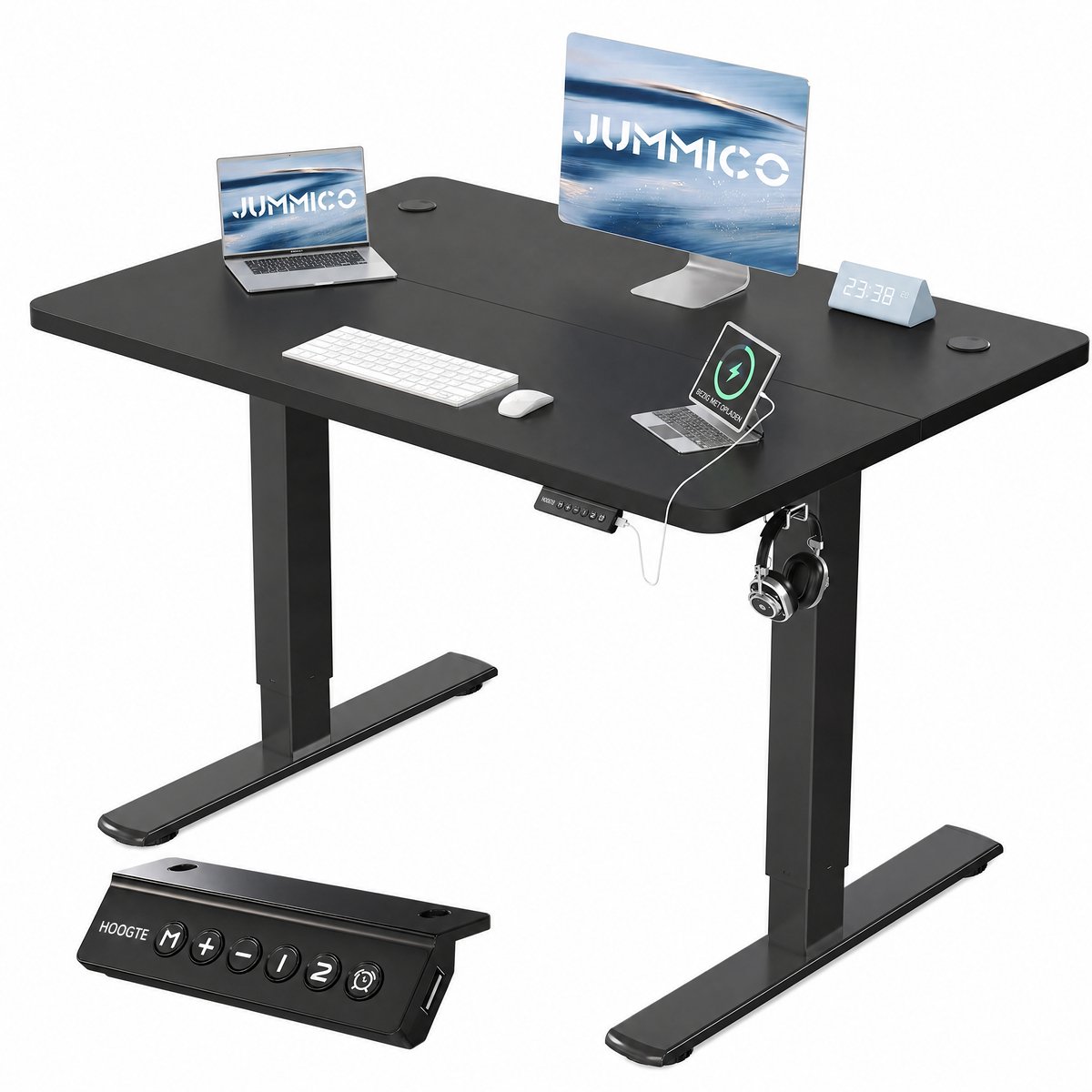 Devoko Zit-Sta Bureau 100x60 cm - Elektrisch Verstelbaar Bureau - Digitaal Display - Zit-Alarm - 2 Geheugenstanden - Zwart