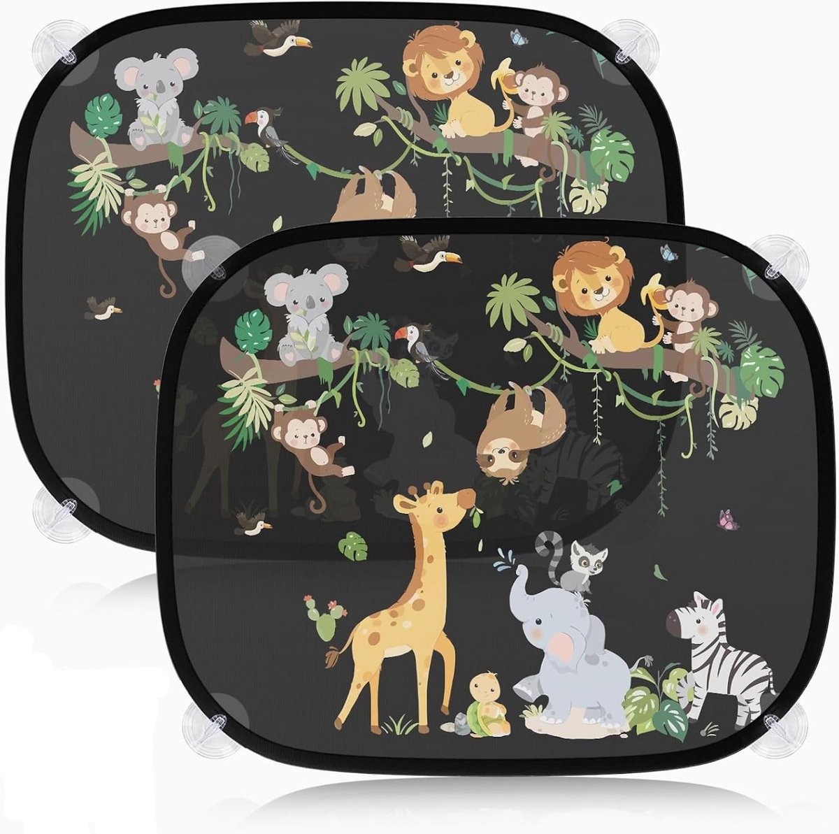 carmdering - Zonnescherm Auto Baby - Zonneblinder Voor Kinderen - Auto Raamzonwering - 98% UV-Bescherming - Hittebestendig Mesh -Schattige Dierenprint - Belemmert Zicht Niet - 2 Stuks