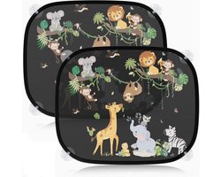 carmdering - Zonnescherm Auto Baby - Zonneblinder Voor Kinderen - Auto Raamzonwering - 98% UV-Bescherming - Hittebestendig Mesh -Schattige Dierenprint - Belemmert Zicht Niet - 2 Stuks