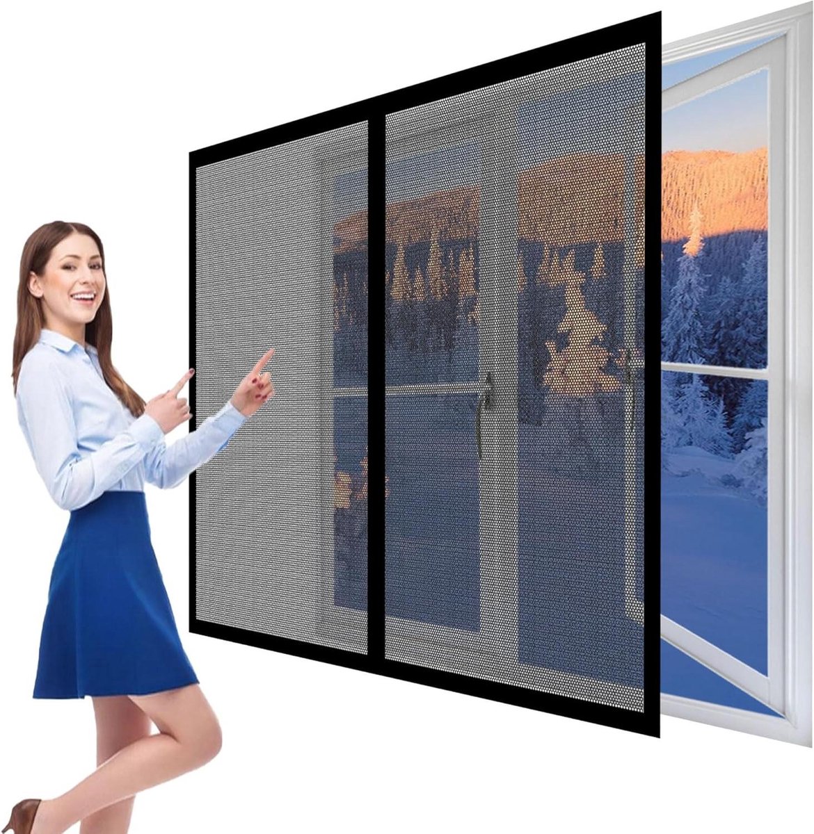 Magnetisch Hor - Vliegenraam Plakband - Insecten Buiten Houden - Handsfree Automatische Sluiting - 146x179 cm - Zwart