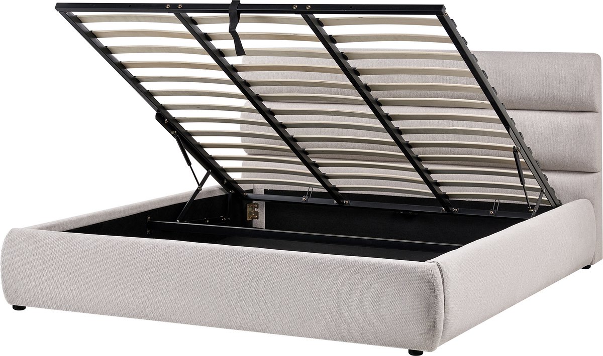 BONIFACIO - Bed met opbergruimte - Grijs - 180 x 200 cm - Kunstlinnen