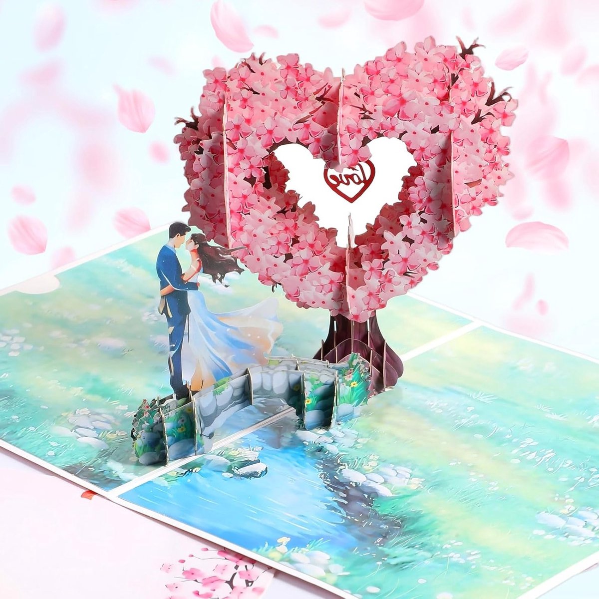 Romantische 3D Trouwring Kaart met Envelop, Creatieve Verjaardagskaart voor Huwelijk, Jubileum en Valentijnsdag