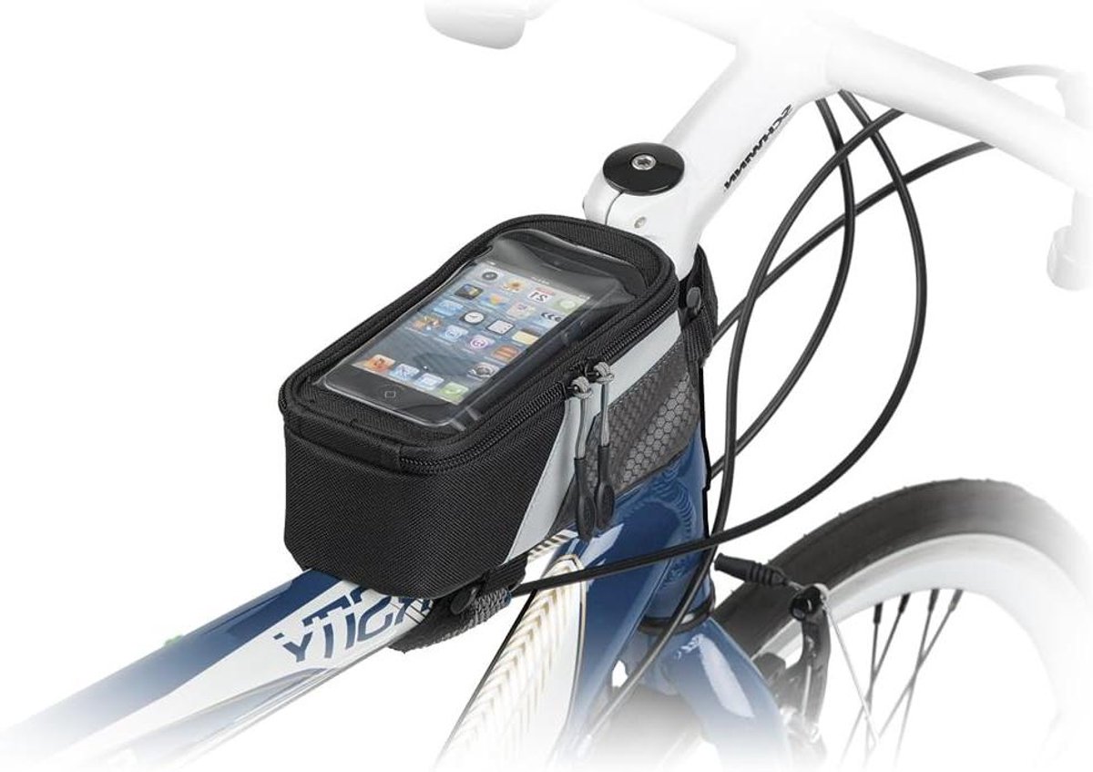Fiets Stuurtas - Fietstas Stuur - Onderweg Benodigdheden - Touchscreen Telefoonvak - 1.5 Liter - Zwart/Zilver