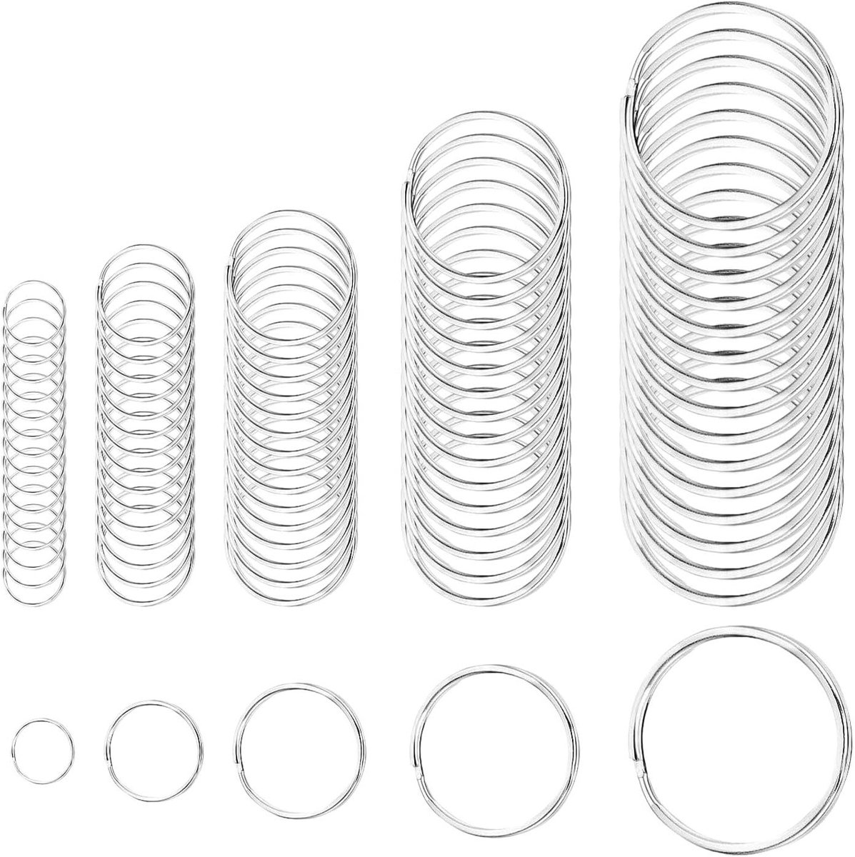 Stainless Steel Sleutelhangers in Diverse Maten voor DIY Sieraden, Oorbellen en Armbanden - 100 Stuks van 12mm tot 30mm