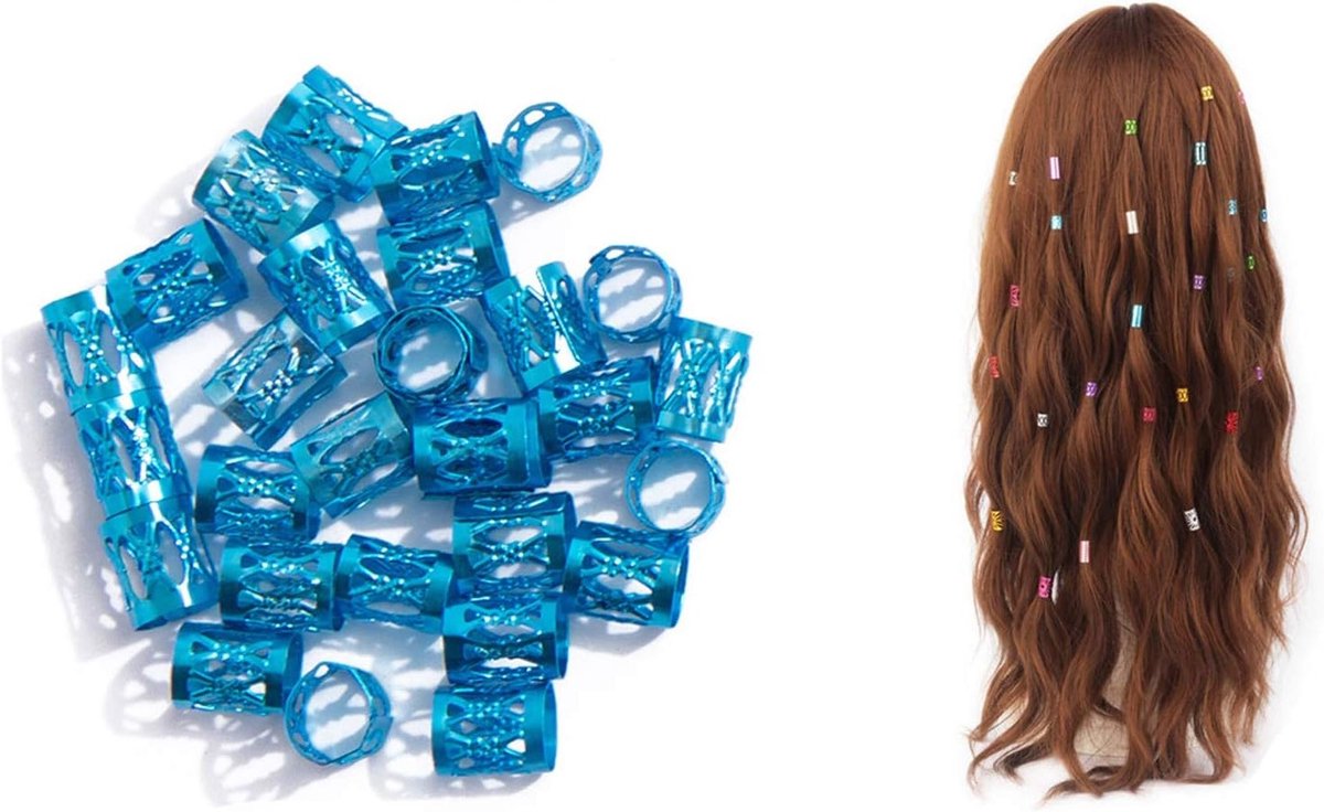 Verstelbare metalen manchetjes voor haar, 100 stuks blauwe haardecoratie met vlechtbedels en accessoires