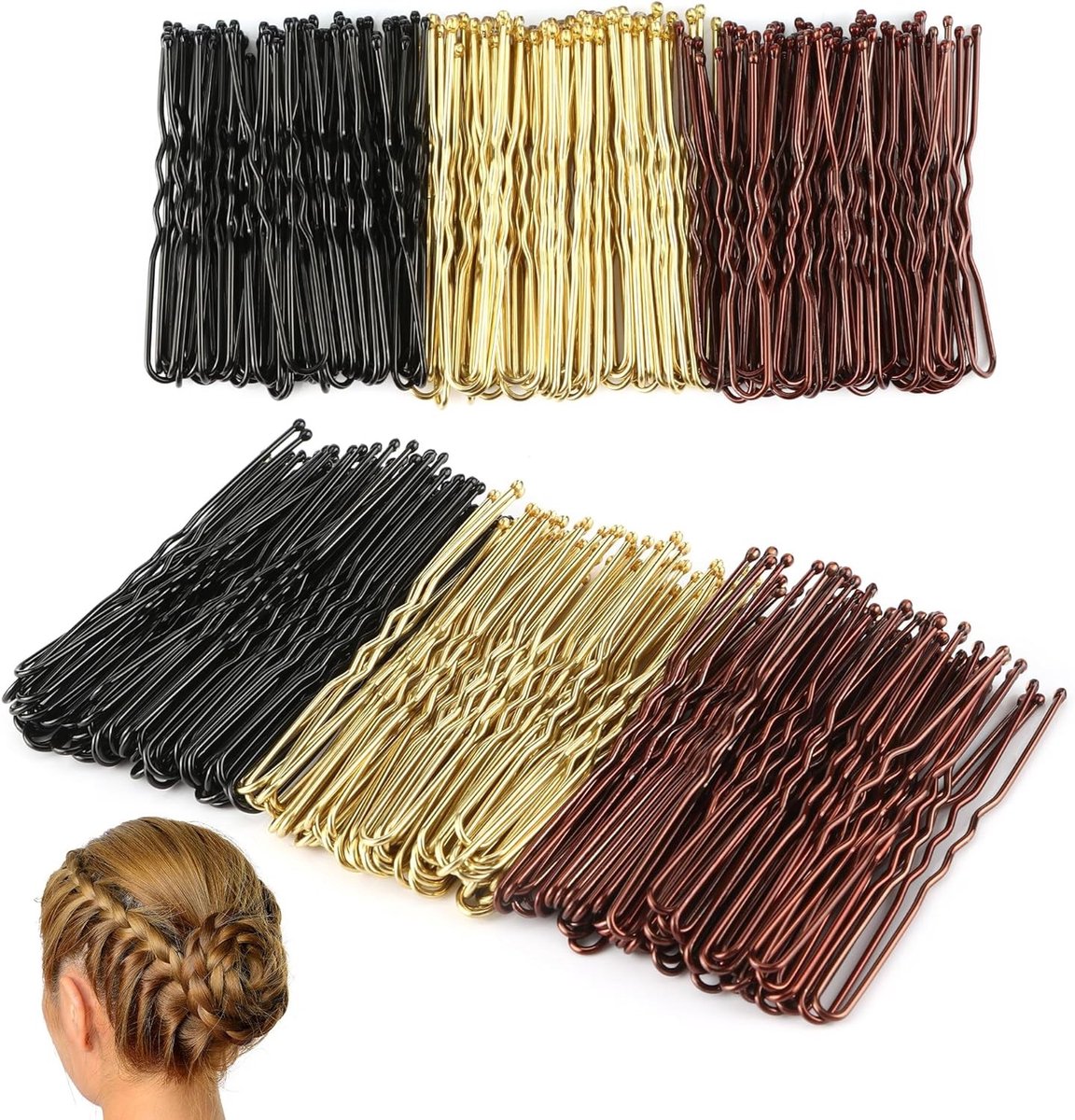 300 Stuks U Vorm Haarspelden 2" Onzichtbare Haaraccessoires voor Diverse Haardrachten voor Vrouwen en Meisjes (Goud/Zwart/Bruin)