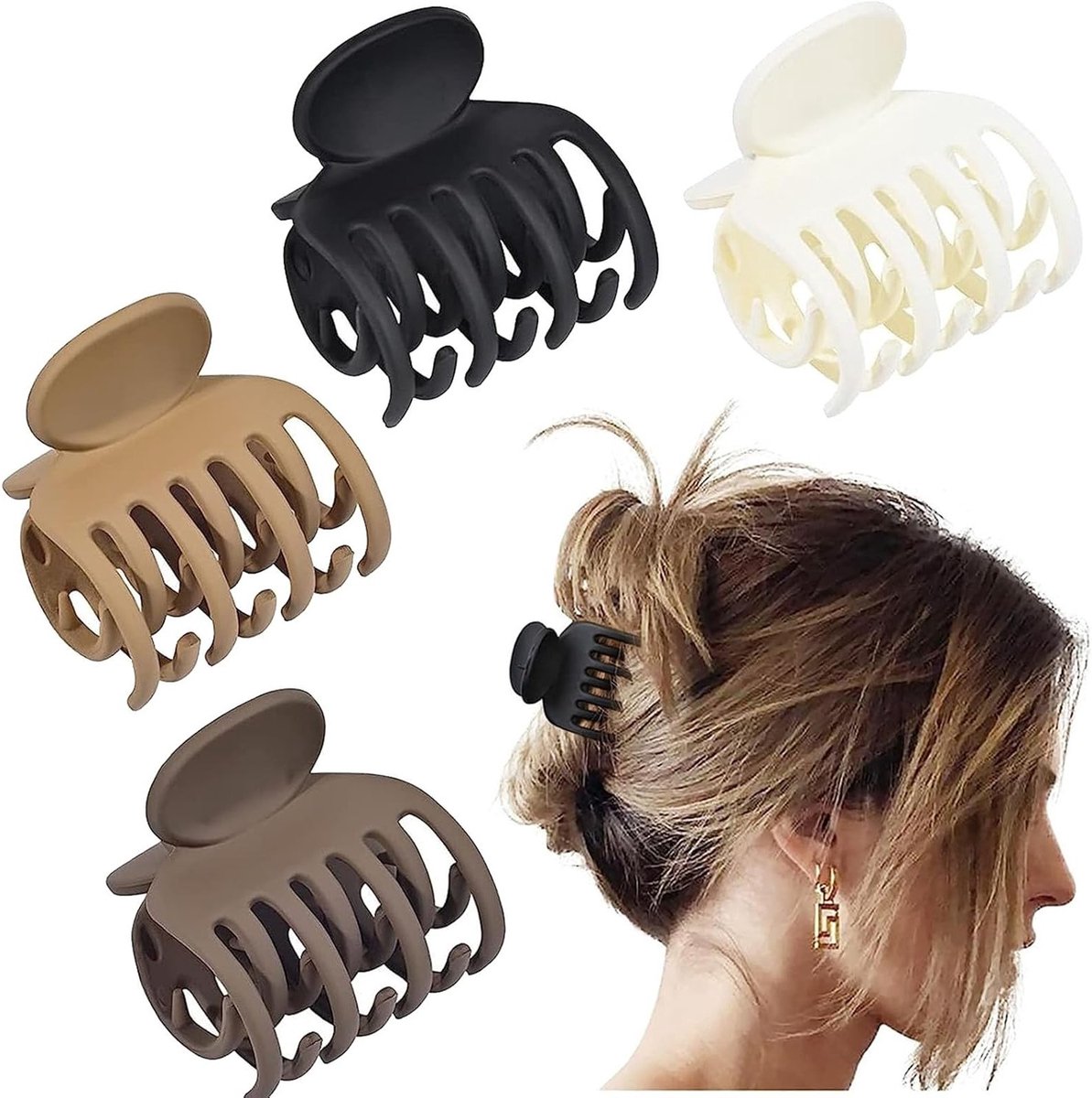 Set van 4 Kleine Haarspelden van 4 cm - Niet-Slip Haarclips voor Dun Haar in Wit, Lichtbruin en Zwart voor Dames en Meisjes