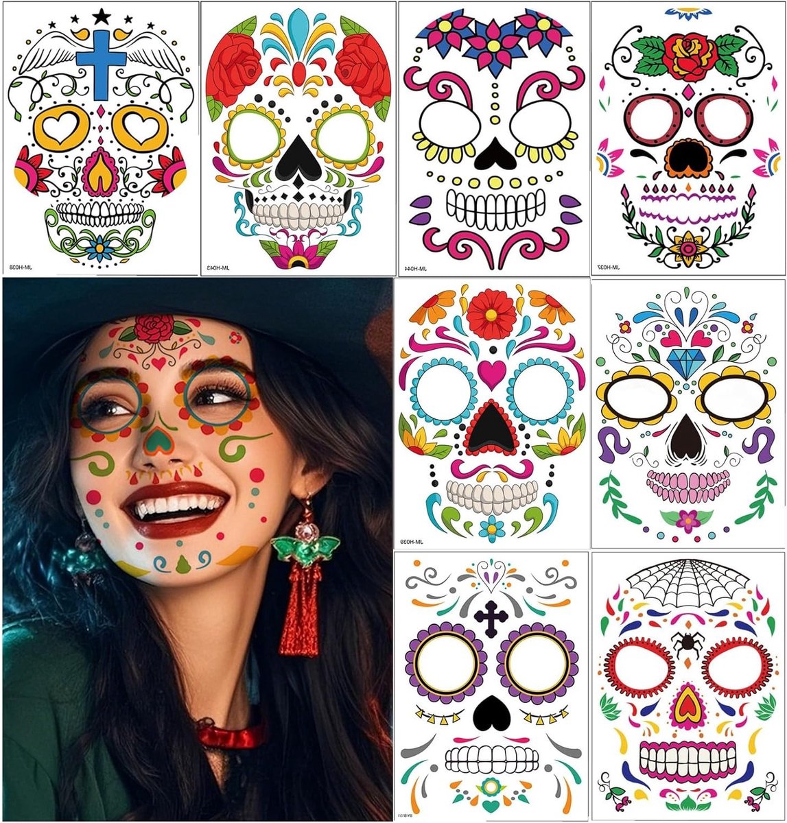 Halloween Gezichtstatoeages voor Volwassenen - Tijdelijke Skull, Vampire en Pompoen Tattoos voor Cosplay en Feestaccessoires